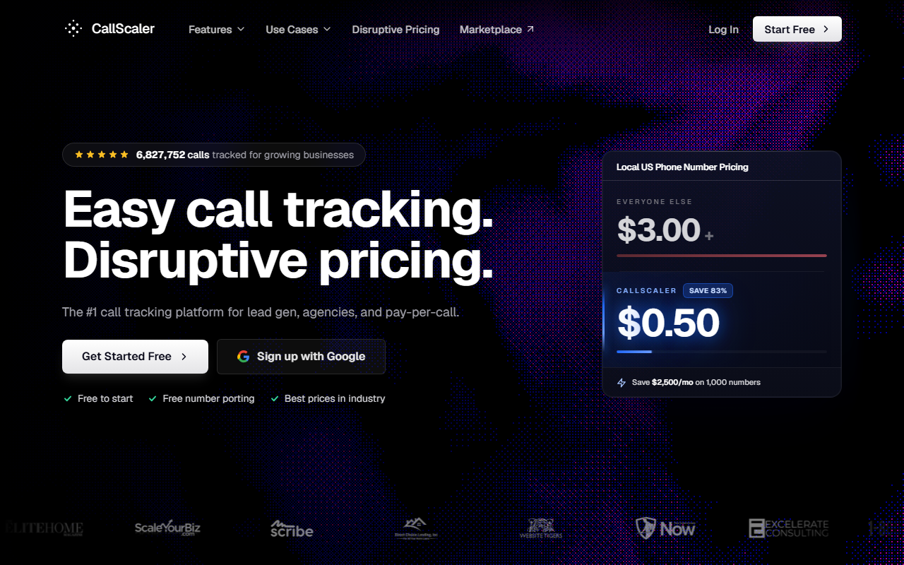 The CallScaler homepage, our top pick for Google Ads call tracking
